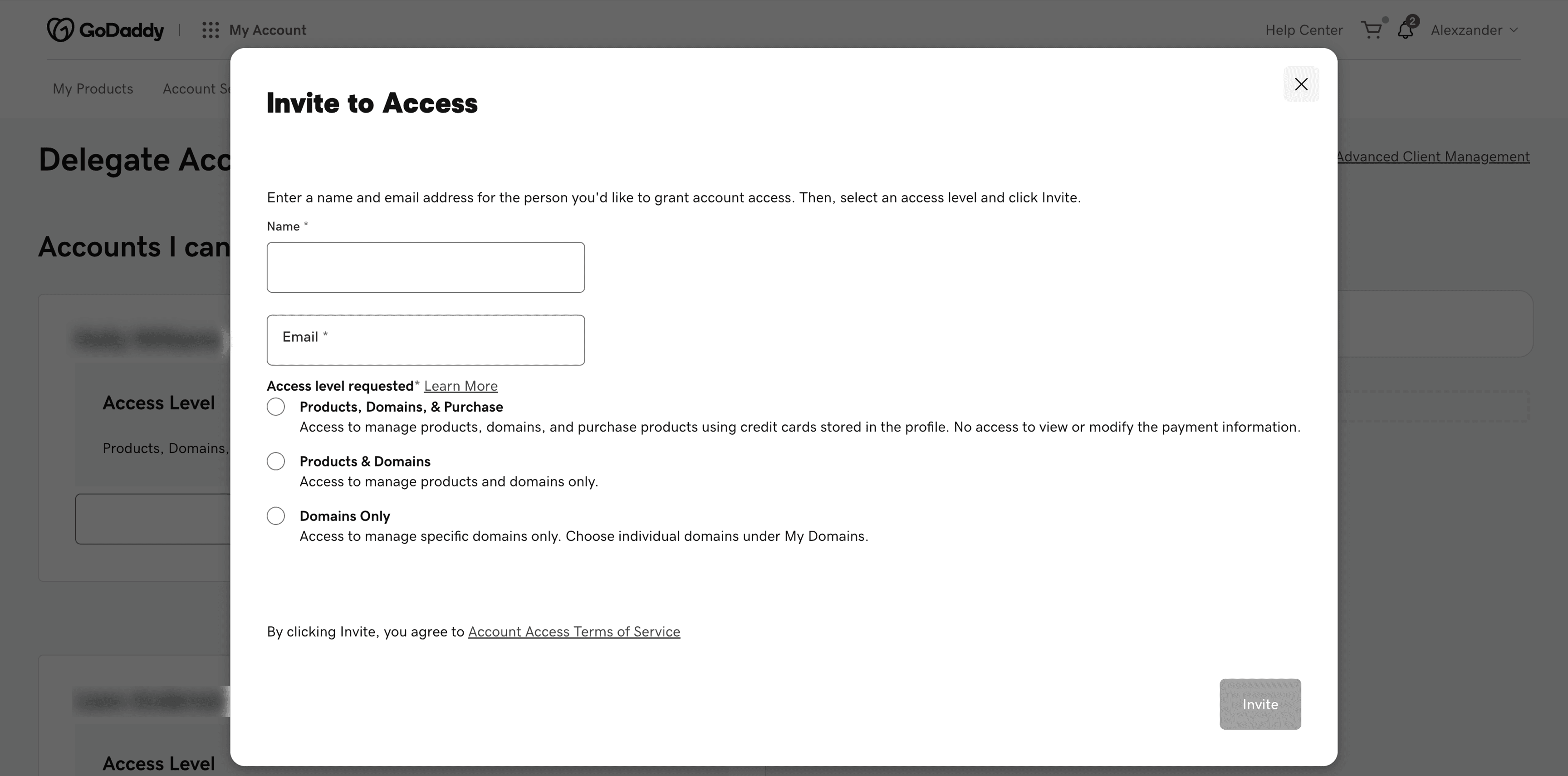 GoDaddy – Delegate confirmation