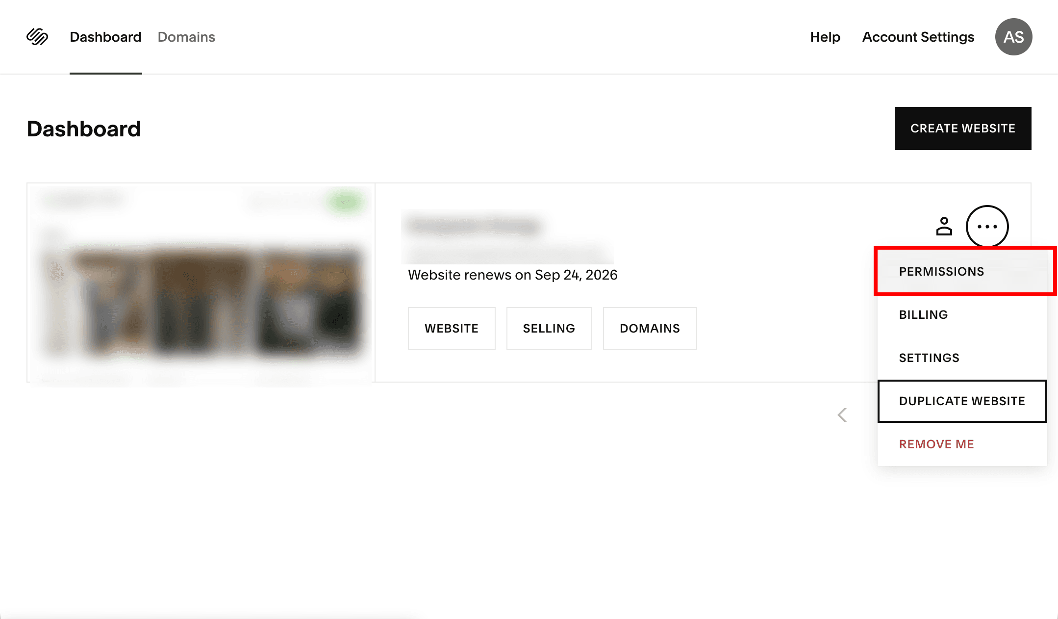 Click Permissions from the dropdown menu