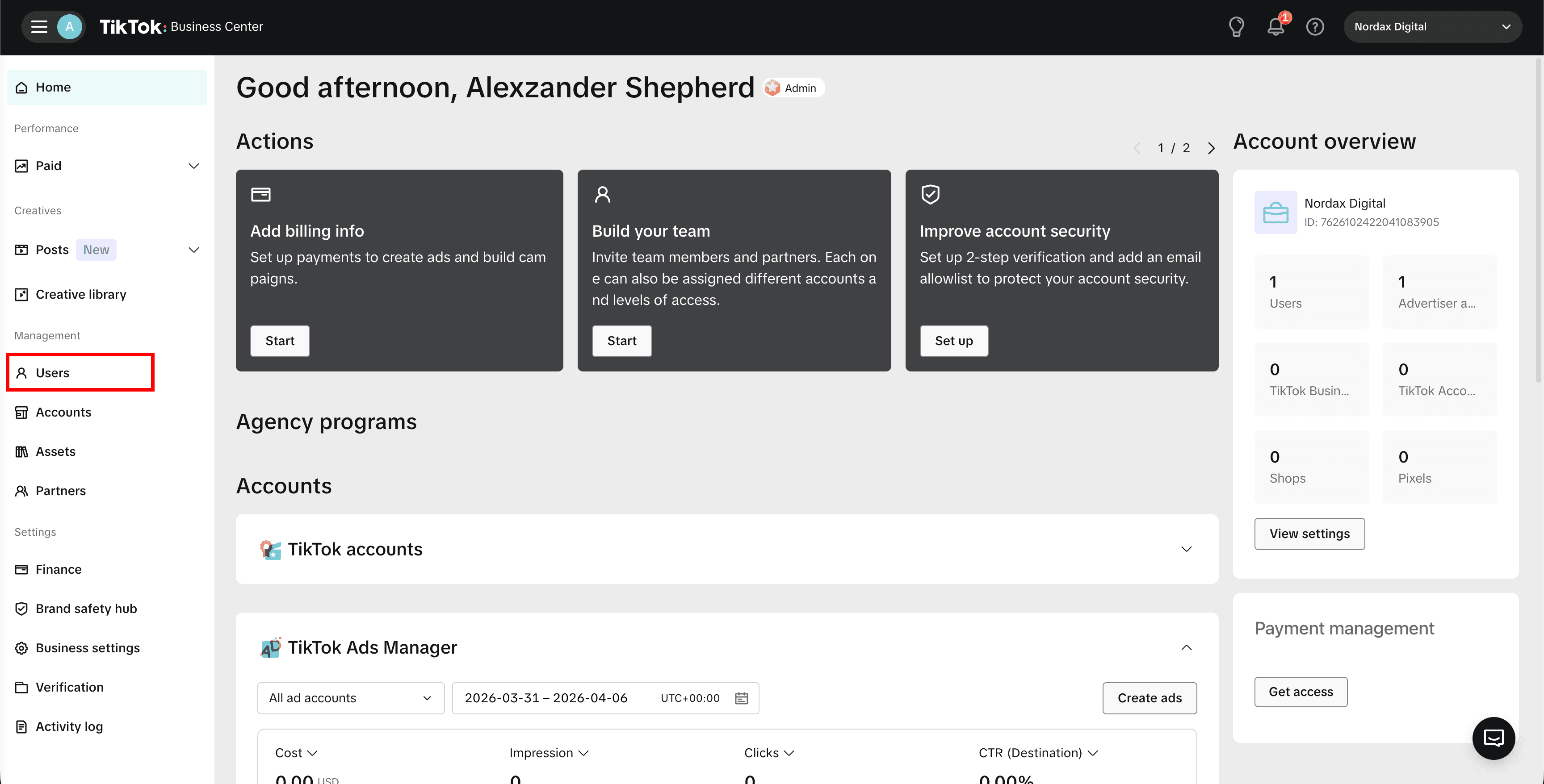 TikTok Business Center – Users highlighted