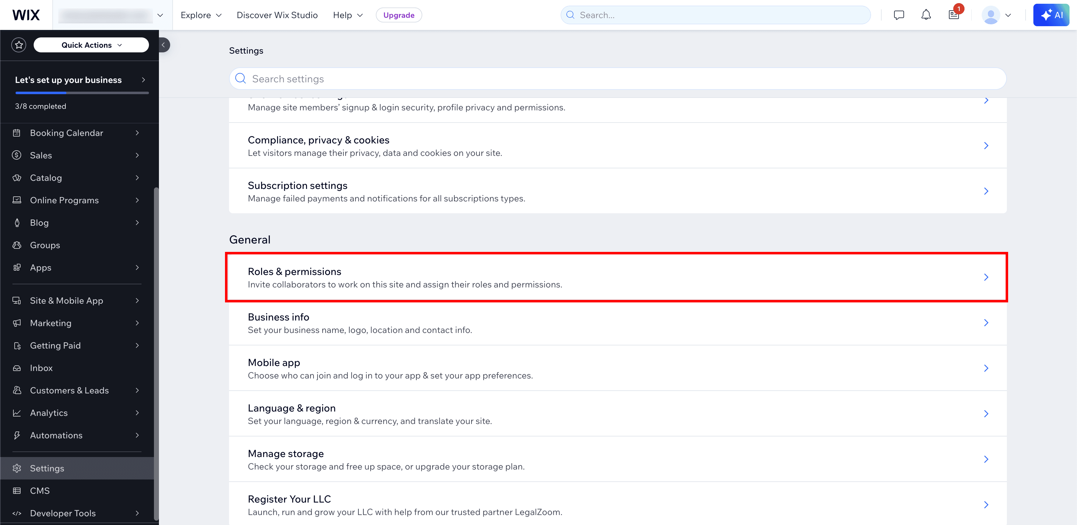 Settings → Roles & Permissions