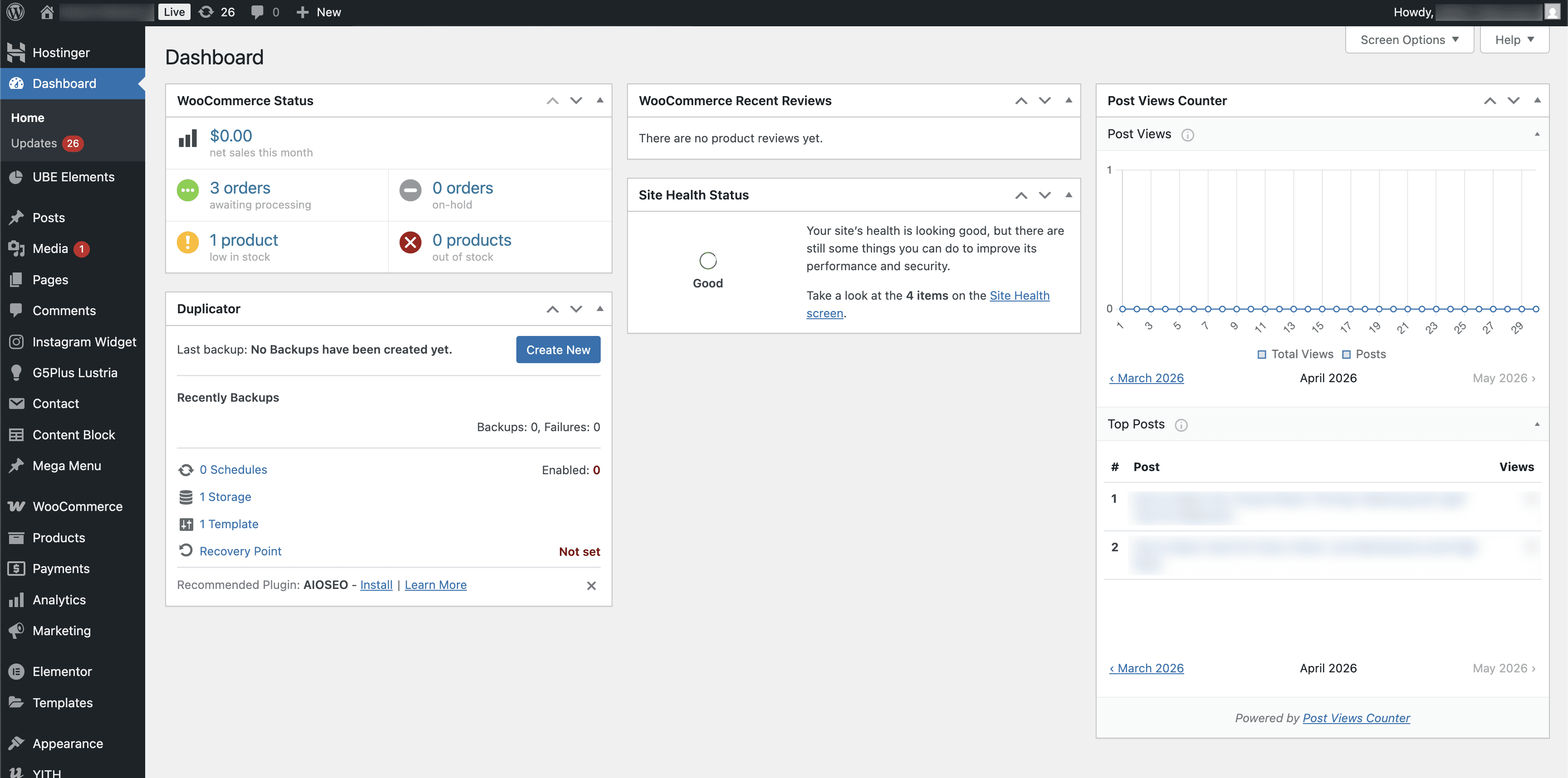 WordPress admin dashboard
