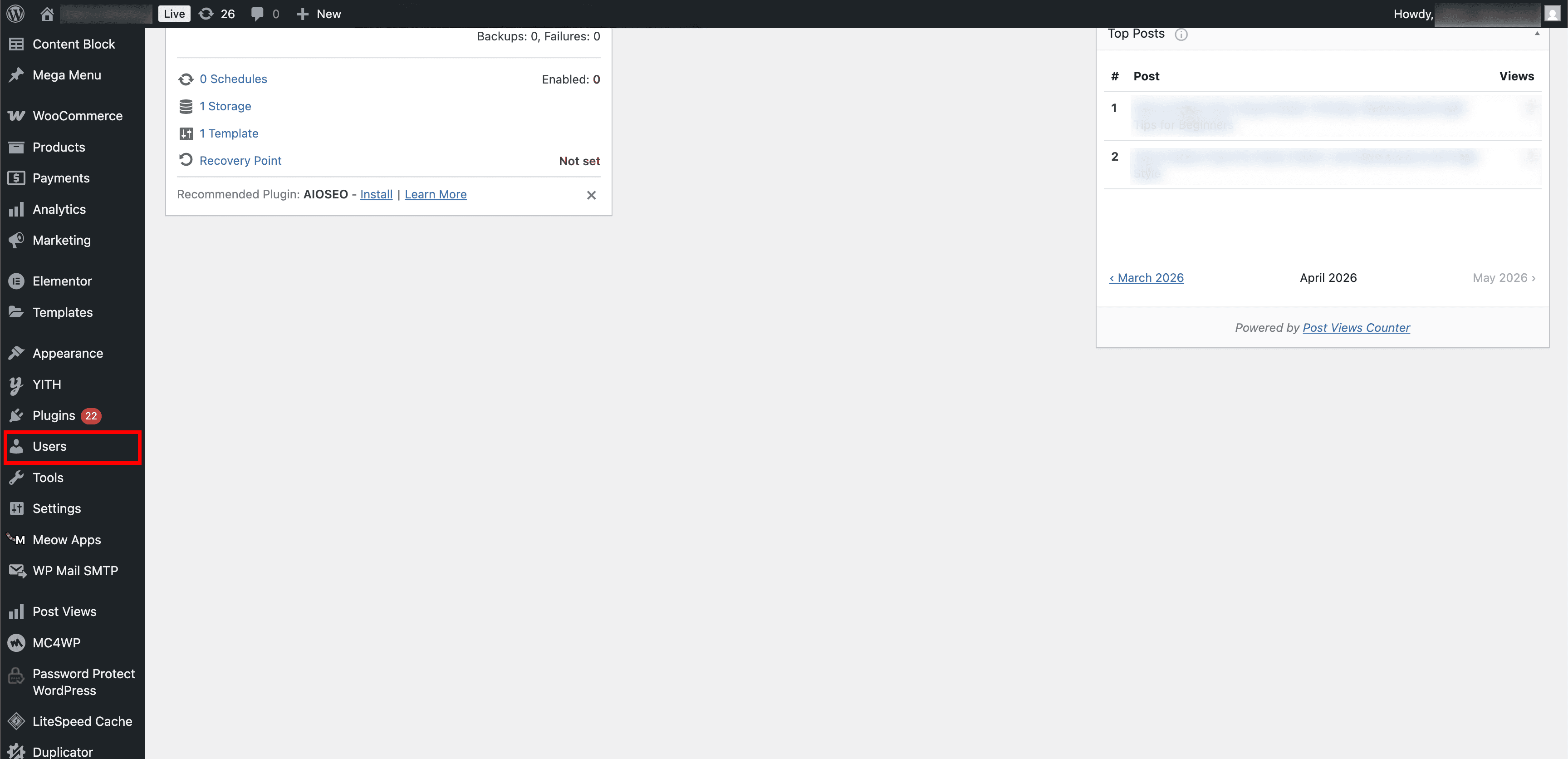 Sidebar — click Users
